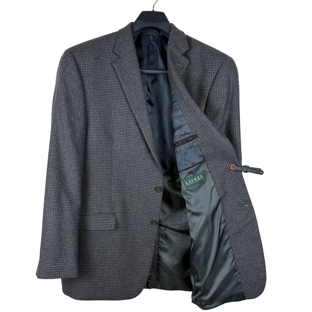Lauren Ralph Lauren 44R Wool Blazer Grey Houndstooth Two Button Coat Suit Jacket